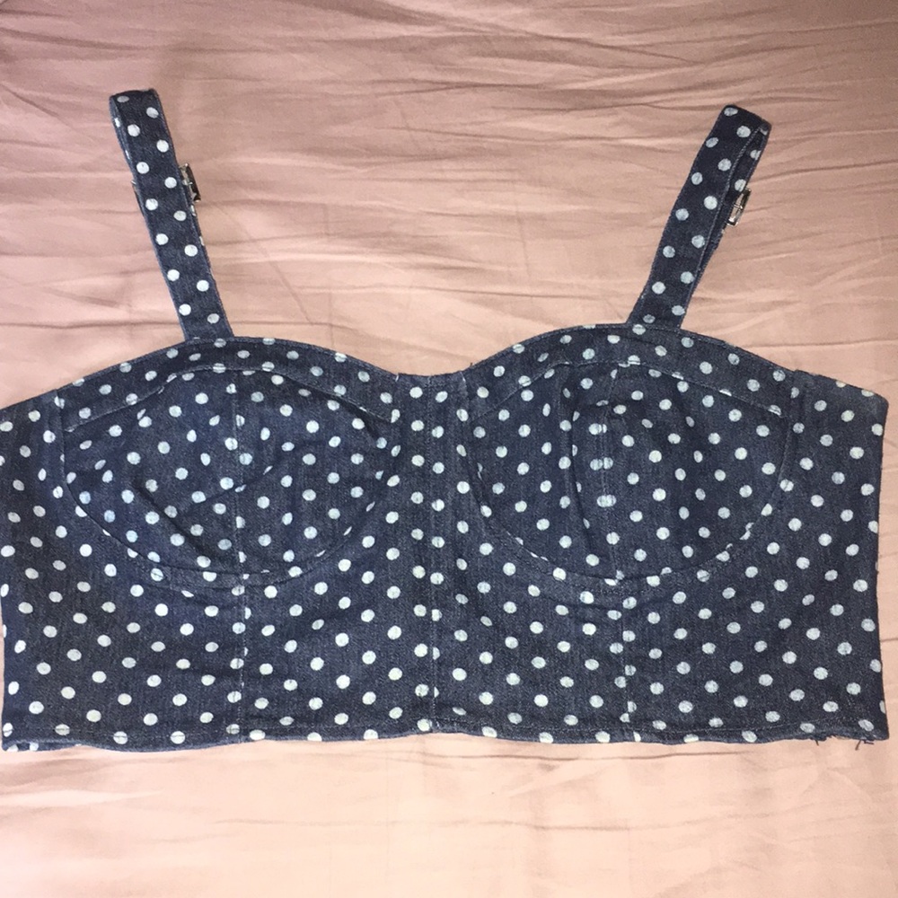Denim Polka Dot Bustier Style Bralette Top